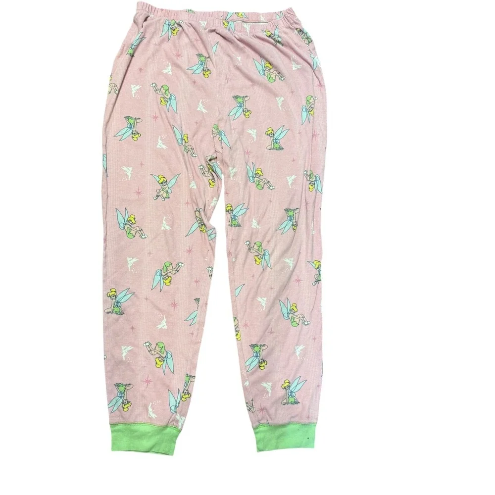Disney Large Pink Green‎ Long Sleeve Tinkerbell Pajama Set Sleepwear Loungewear